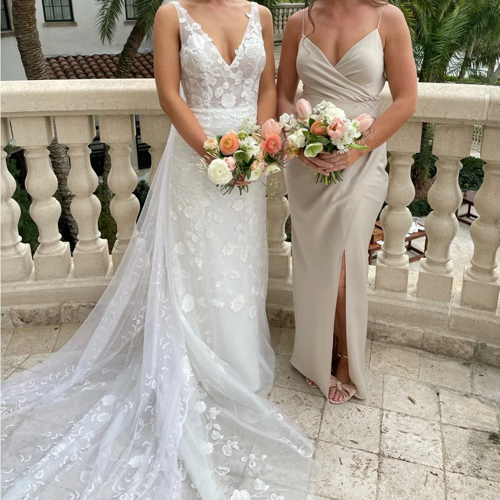 BHLDN Anthropologie Freya Satin Charmeuse Dress In Champagne - Picture 2 of 9